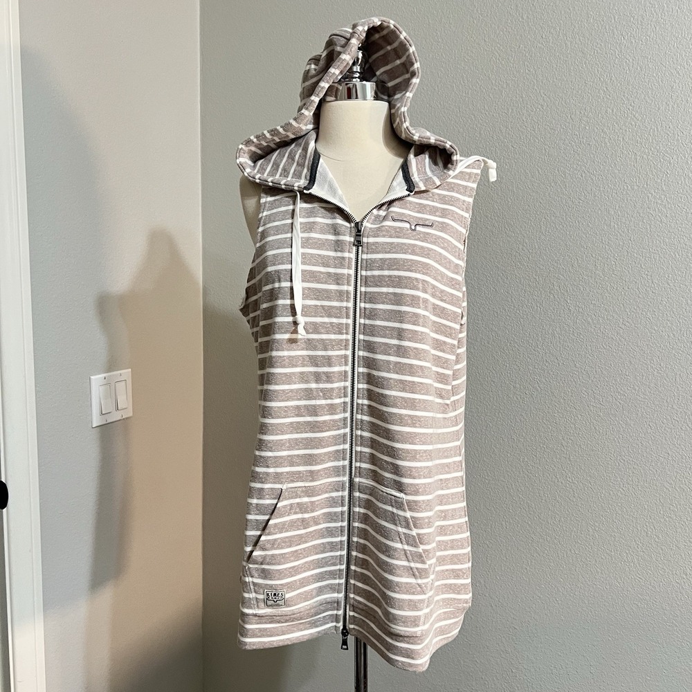 Kimes Ranch Women's Zip Up Hooded Knit Vest Striped‎ Size Large